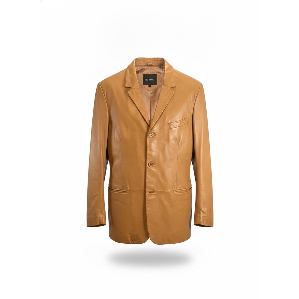111 State Mens Tan Camel Genuine Leather Blazer Jacket Size L